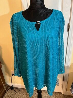Alfred Dunner Teal Sequin Tunic